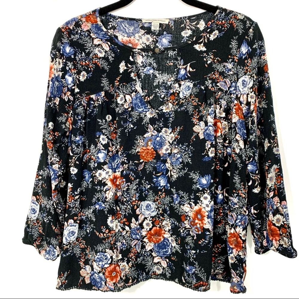 American Eagle Flowy Gauzy Floral Peasant Blouse Top Small